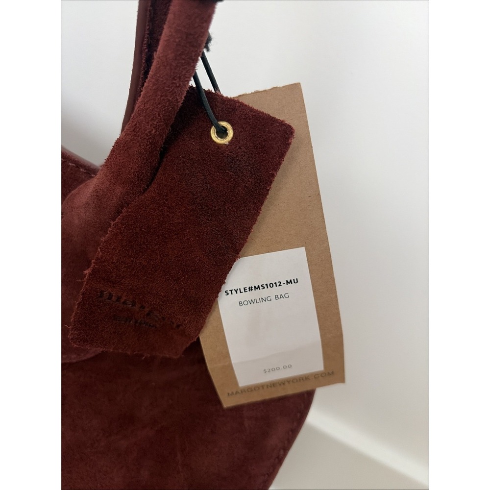 NWT Margot New York Genuine Suede Bowling Bag Tote Maroon NEW $200 Double Handle - Picture 2 of 10